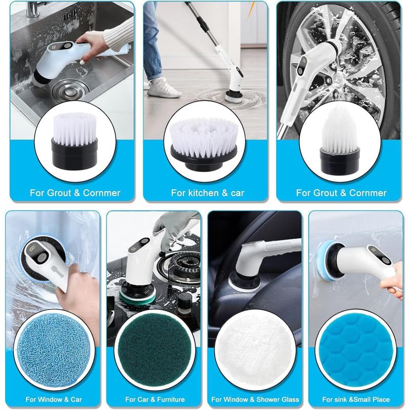 Image of 9 in 1 Cordless Electric Spin Mop, Automatic Floor Cleaning Supplies Machine -400RPM /Mins-9-Replaceable Brush Heads, (DSG-1649 (9-1 Spin Mop)*, Standard)
