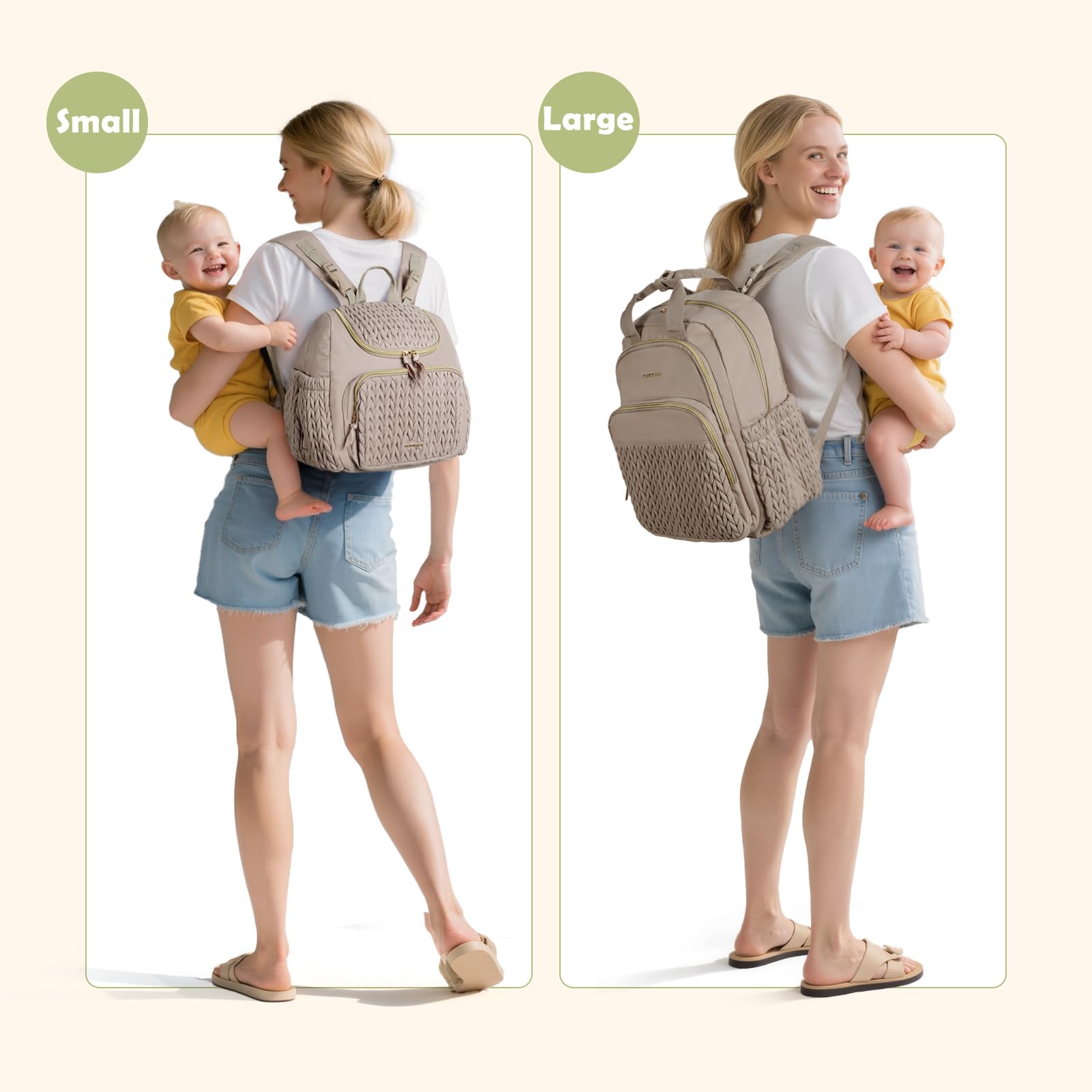 mommore Wickeltasche, kleiner Wickelrucksack, stilvolle Baby-Reiserucksäcke mit isolierten Taschen, Wickelunterlage, Kinderwagengurten
