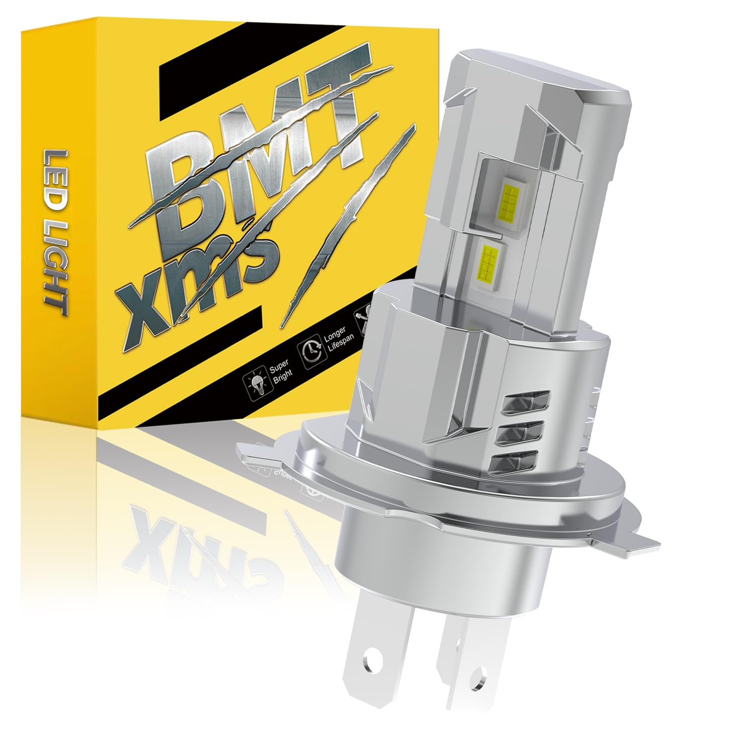 BMT xms H4 LED Moto Faro, 9003 HB2 LED Lampadine Compatibile 12V Moto Scooter, Abbaglianti e Anabbaglianti 10000LM 6500K bianco brillante, Confezione da 1