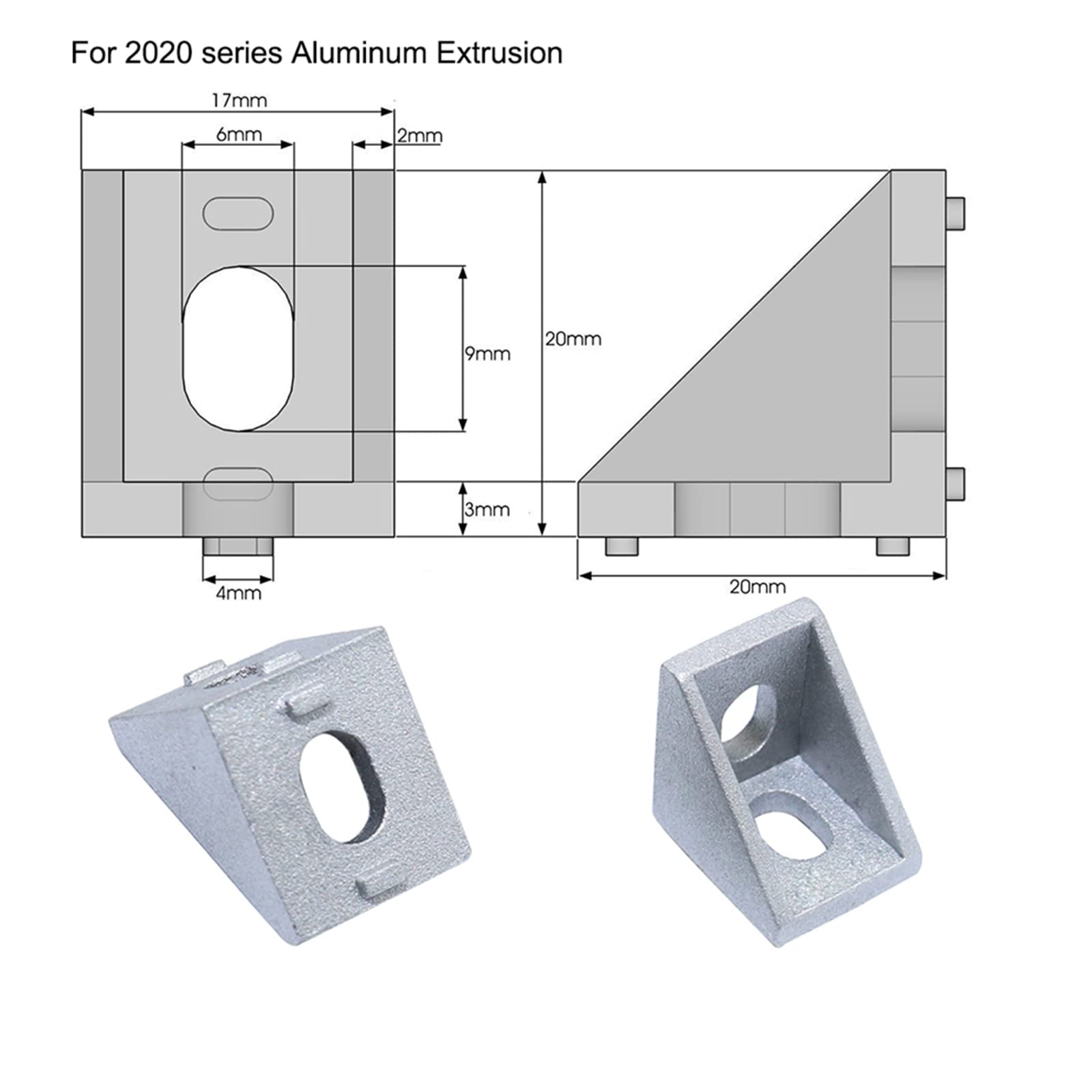 32Pcs Corner Bracket (20×17) 2020 Aluminum Extrusion Profile Angle Corner Brackets, for 6MM T-Slot CNC DIY 3D Printer and Industrial Bracket Making