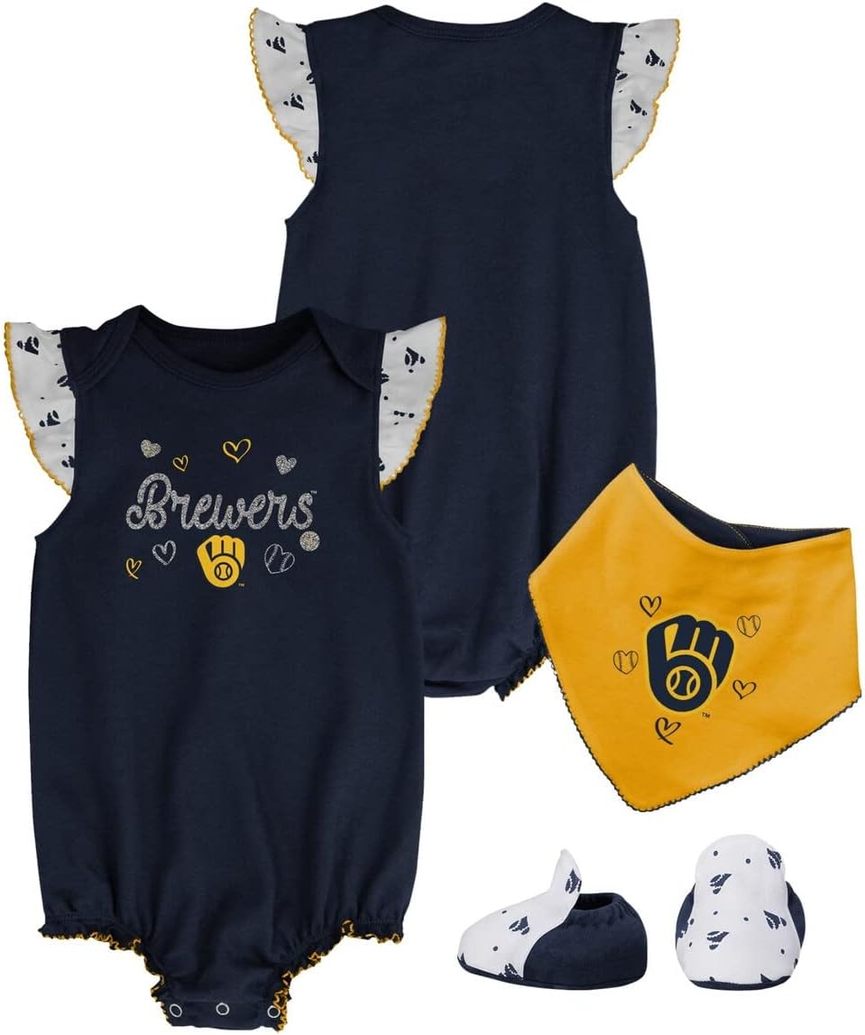 Outerstuff MLB Girls Newborn & Infants 0-24 Months Home Plate 3 Piece Onesie Creeper Bodysuit Romper, Bib & Booties Set : Sports & Outdoors