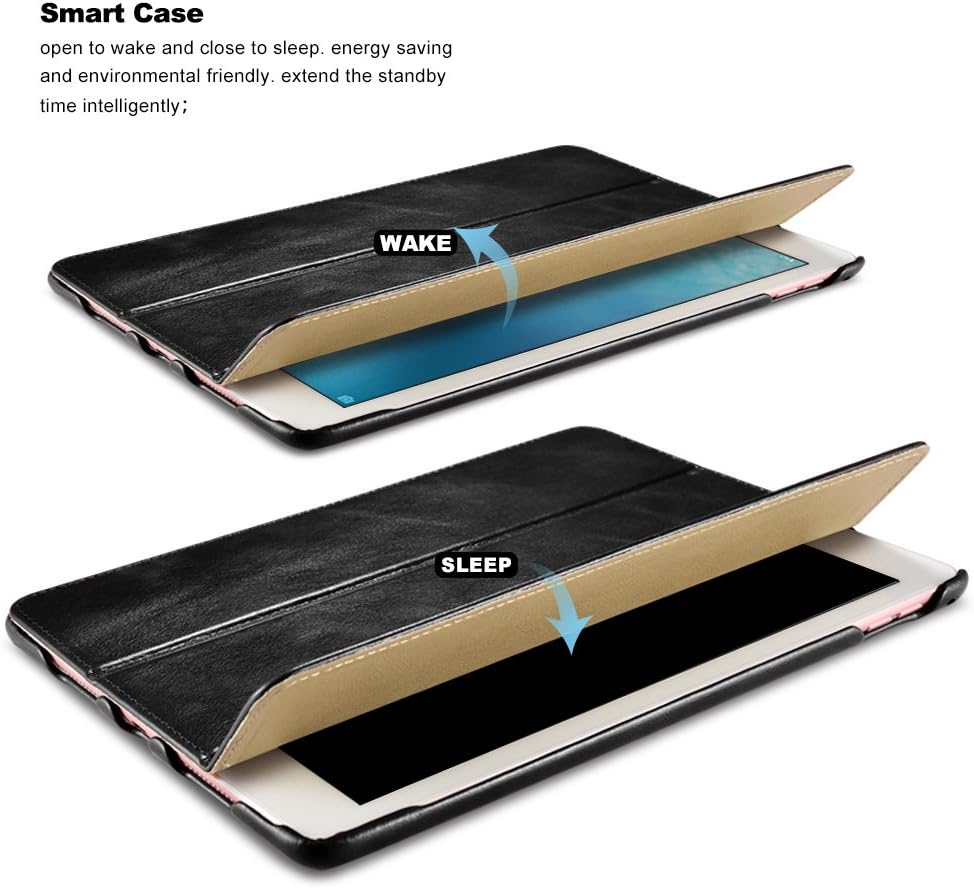 iPad Pro 12.9 Case, Icarercase Genuine Leather Case Folio Flip Smart Cover Auto Wake/Sleep Function [Magnetic Closure] Kickstand for Apple iPad Pro 12.9（2015&2017 Only） Black