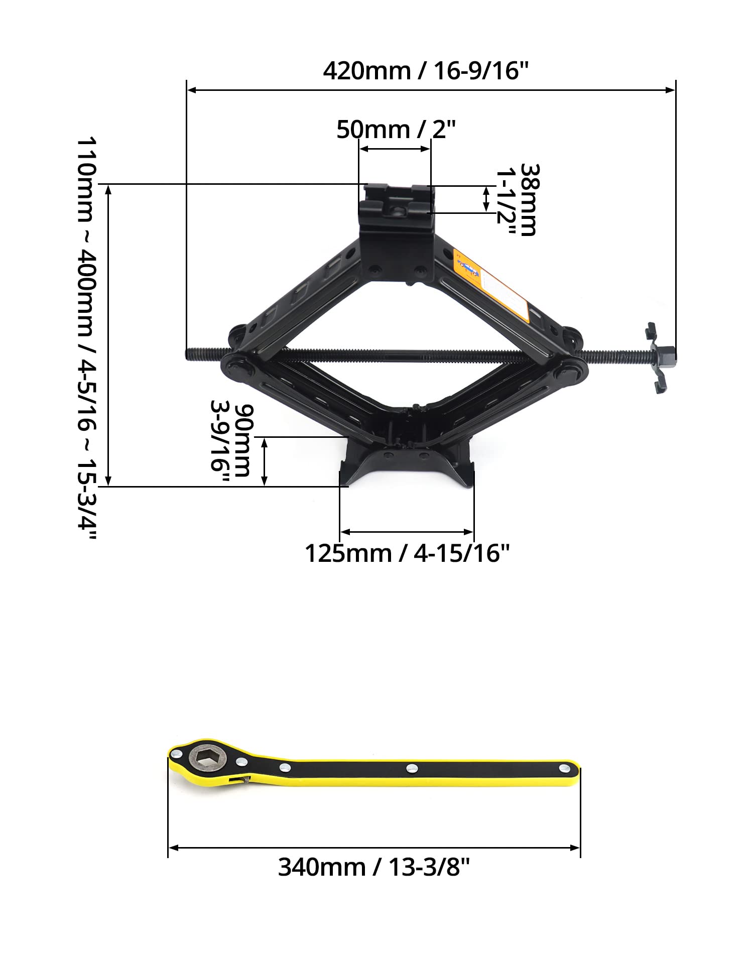 QWORK® Cric a forbice 2T, cric per auto, altezza max 390 mm, con manovella