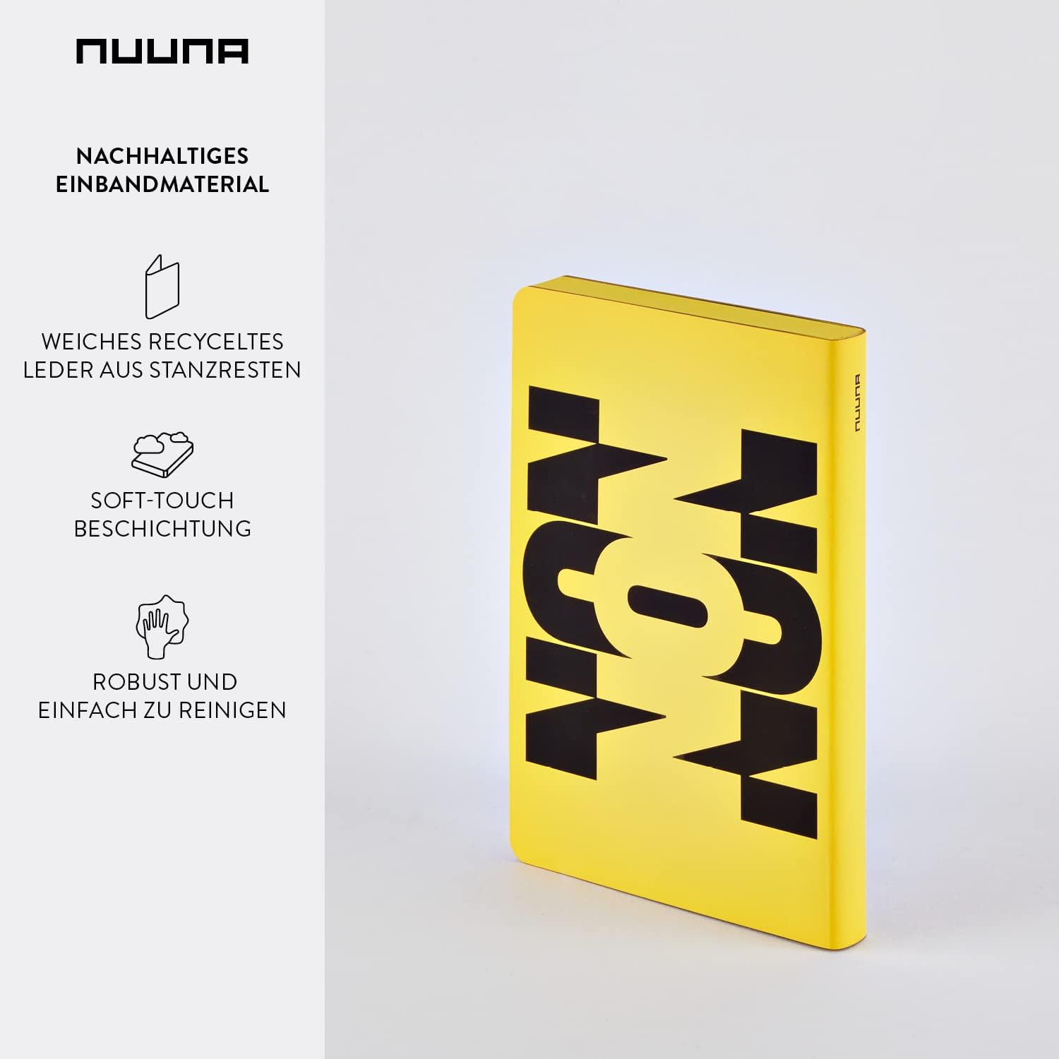 nuuna Notebook A6 | Graphic S - Oui Oui | Dotted Journal | 2.5 mm Dot Grid | 176 Numbered Pages | 120 g Premium Paper | Leather Yellow | Sustainably Produced in Germany, Black/Yellow (55058)