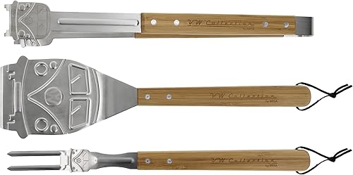 Miniatura 2 de BRISA VW Collection - Juego de cubiertos para parrilla de acero inoxidable Volkswagen, pinzas, tenedor y girador en diseño de autobús T1 (3 piezas