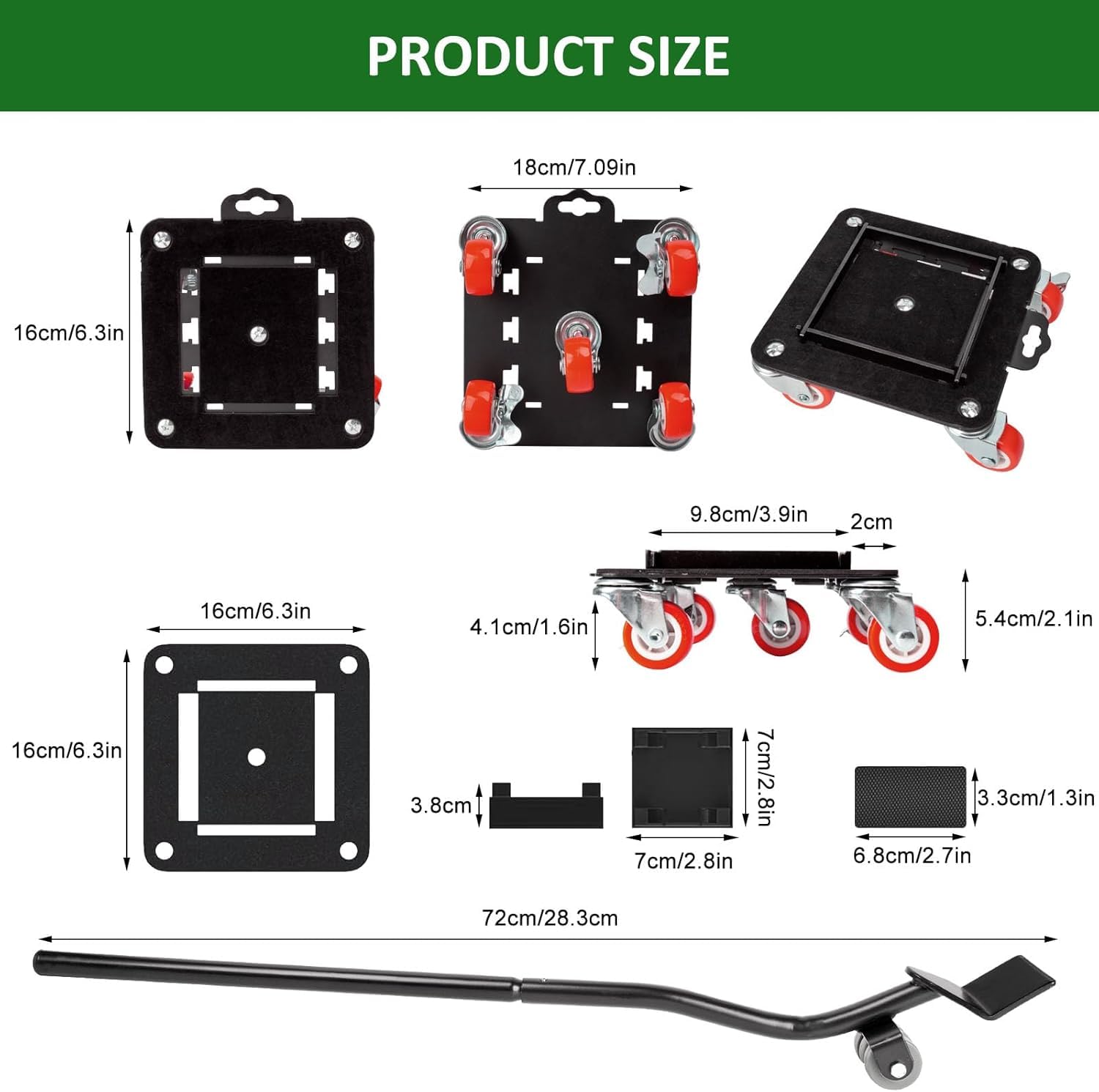 Kit Sollevatore Mobili, Spostare Mobili Pesanti, Kit Spostamento Mobili con Funzione di Parcheggio, Carico 1300 kg, con 5 Ruote Girevoli 360° per Spostamento Facile dei Mobili Rosso