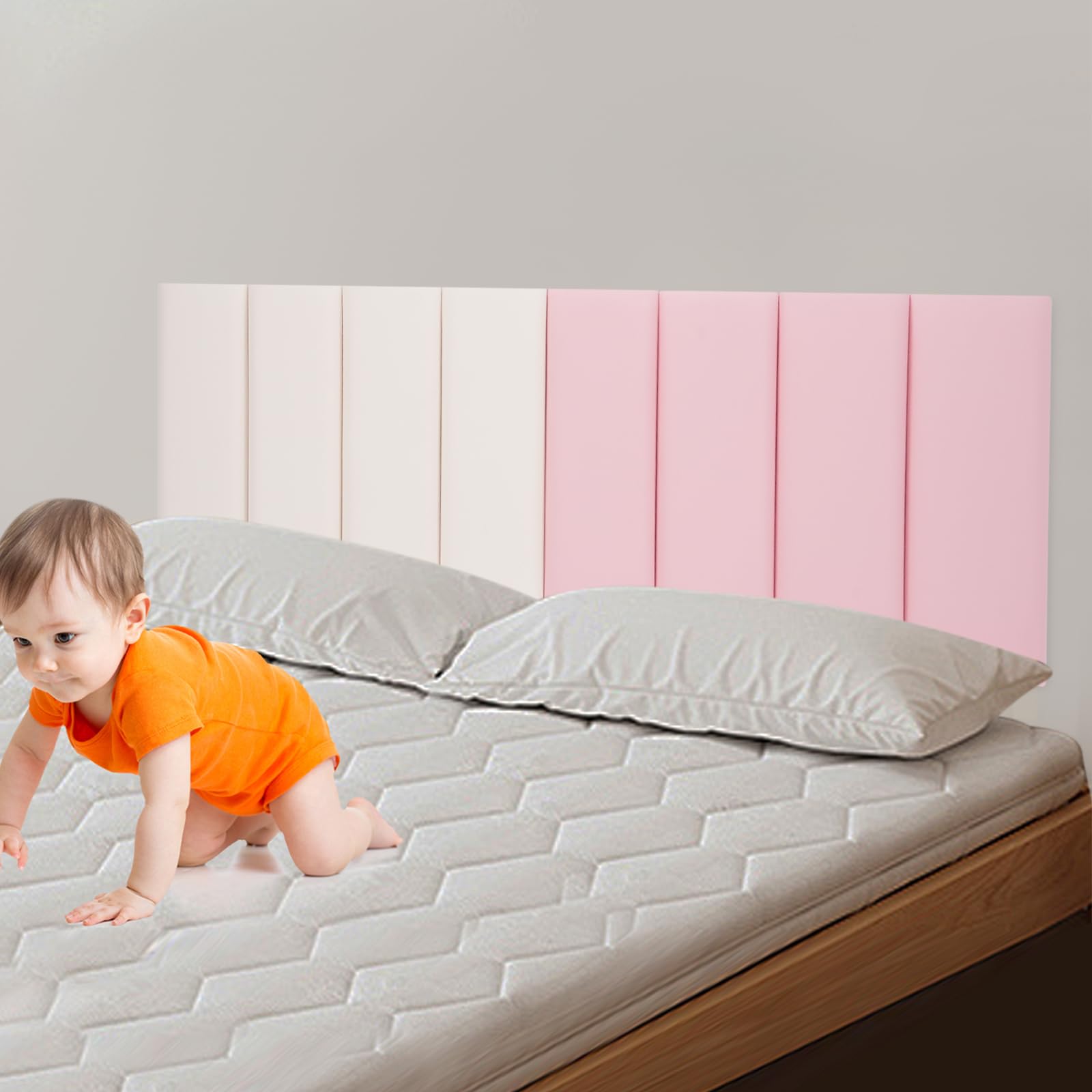 CNCEST Wall Panels Pack of 8, Wall Panels for Interior Decor, Self-Adhesive Wall Panel, Anti-Collision Wall Padding for Classrooms, Daycare Centers, Bedrooms, Or Playrooms (Creamy-White, Pink)