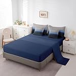 Feelyou Ombre Effects Bedding Set Twin Size 7 Pieces Blue Grey Comforter Set Simple Modern Geometric Modern Art Bed in a Bag with Comforter, Sheets, Pillowcases & Cushion Cover Room Decor