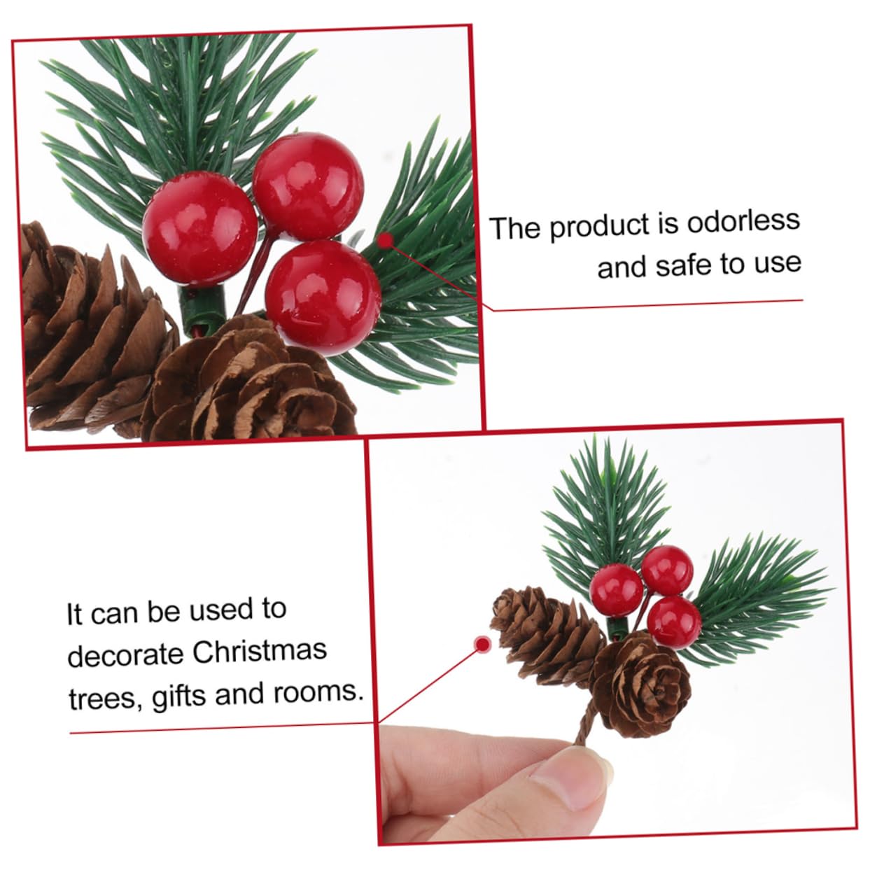 Abaodam 60piezas Adornos Navideños De Ramas De Pino Artificial Rojas para Decoración De Árbol Guirnaldas y Manualidades De Navidad