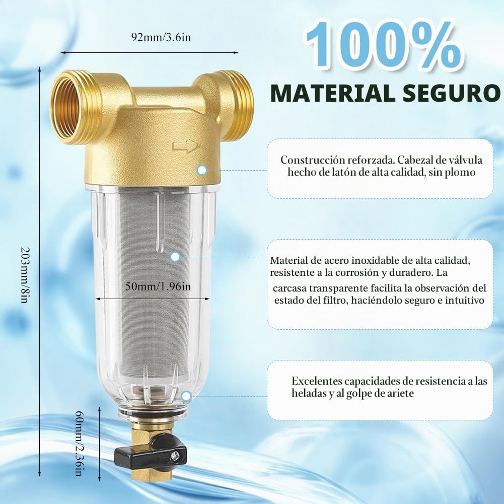 Filtro de agua para conexión de casa, adaptador de 1 pulgada, 3/4 pulgadas