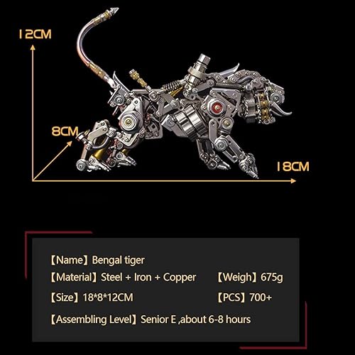 Miniatura 6 de Luminda Rompecabezas de metal 3D para adultos, kits de modelos de metal 3D de tigre de Bengala, más de 700 piezas de modelos mecánicos de metal,
