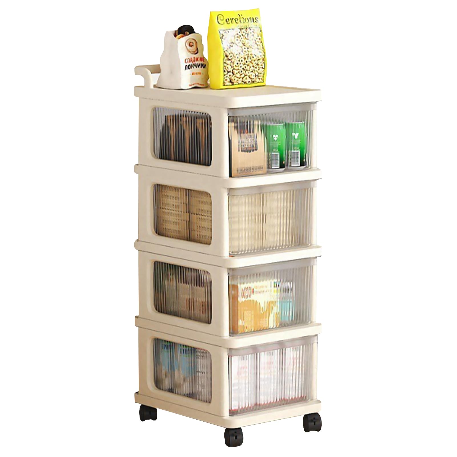 DAYONG Rolling Storage Cart, 4-Tier Plastic Drawer Organiser with Wheels, Multi-Purpose Storage Container for Home Office (4-drawer)