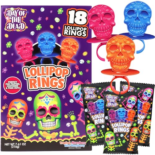 Halloween Day of the Dead Sugar Skull Lollipop Rings, Box of 18 - image 1