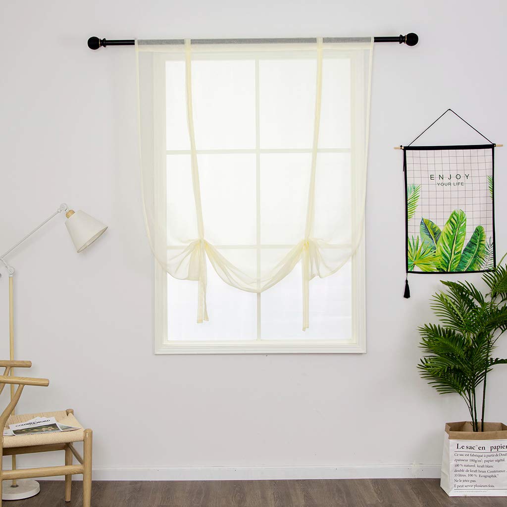 SIMPVALE Tulle Roman Curtains Solid Color Translucent Roman Blinds Bow Knot Voile Vertical Curtain Rod Pocket, Beige, 120x120 cm — image 1