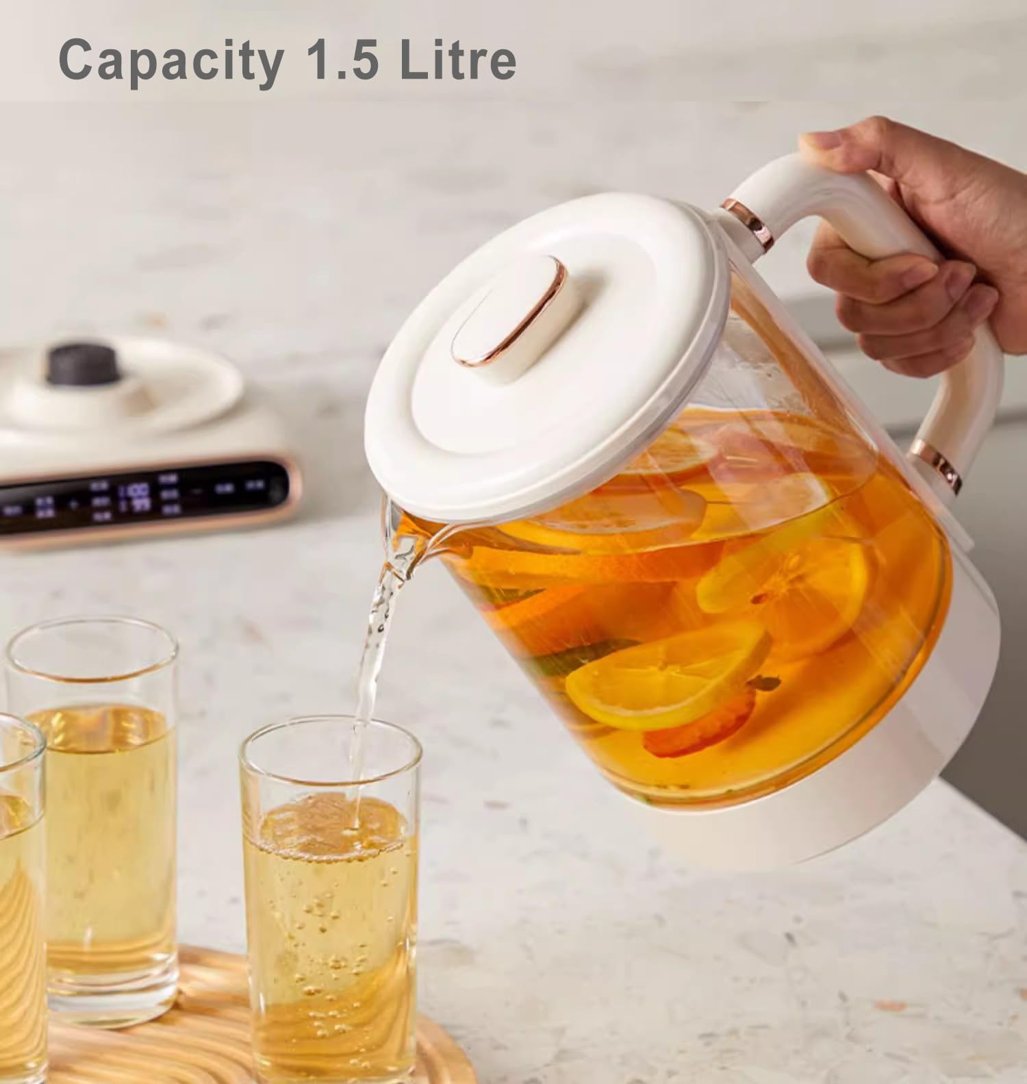 Bollitore Elettrico, Bollitore da tè Portatile da 1,5 L, Scalda tè con Acqua Calda Bollente in Vetro in Acciaio Inossidabile Touch Screen Intelligente, 6 Opzioni di Cottura Bollitore da tè Nutriente