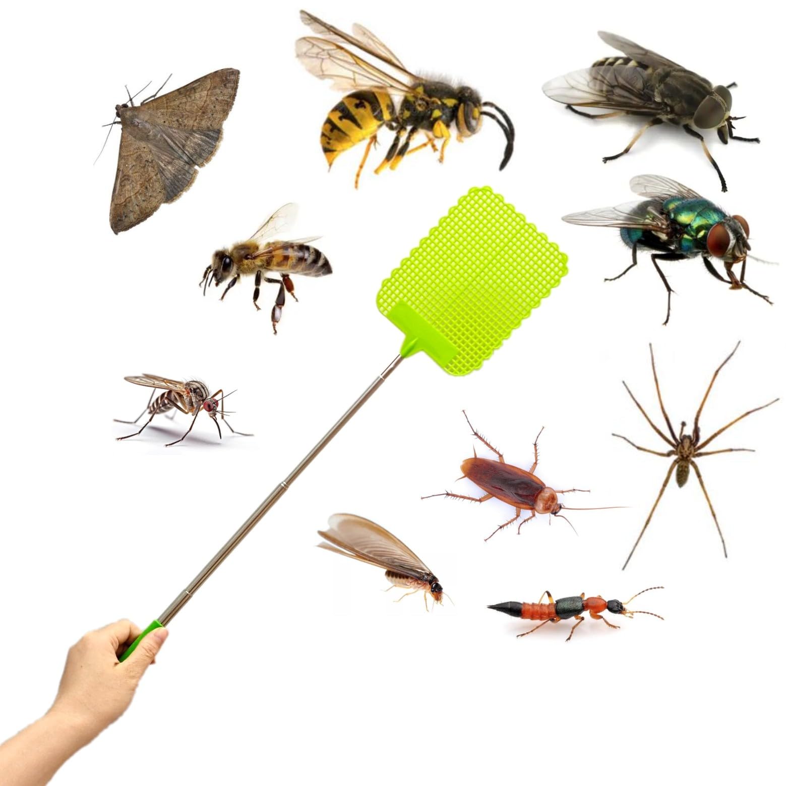 JZK 2x Scacciamosche telescopiche estensibili con manico lungo, plastica racchetta a mano per mosche acchiappa-mosche manuale per interni ed esterni, scaccia insetti per vespe/insetti