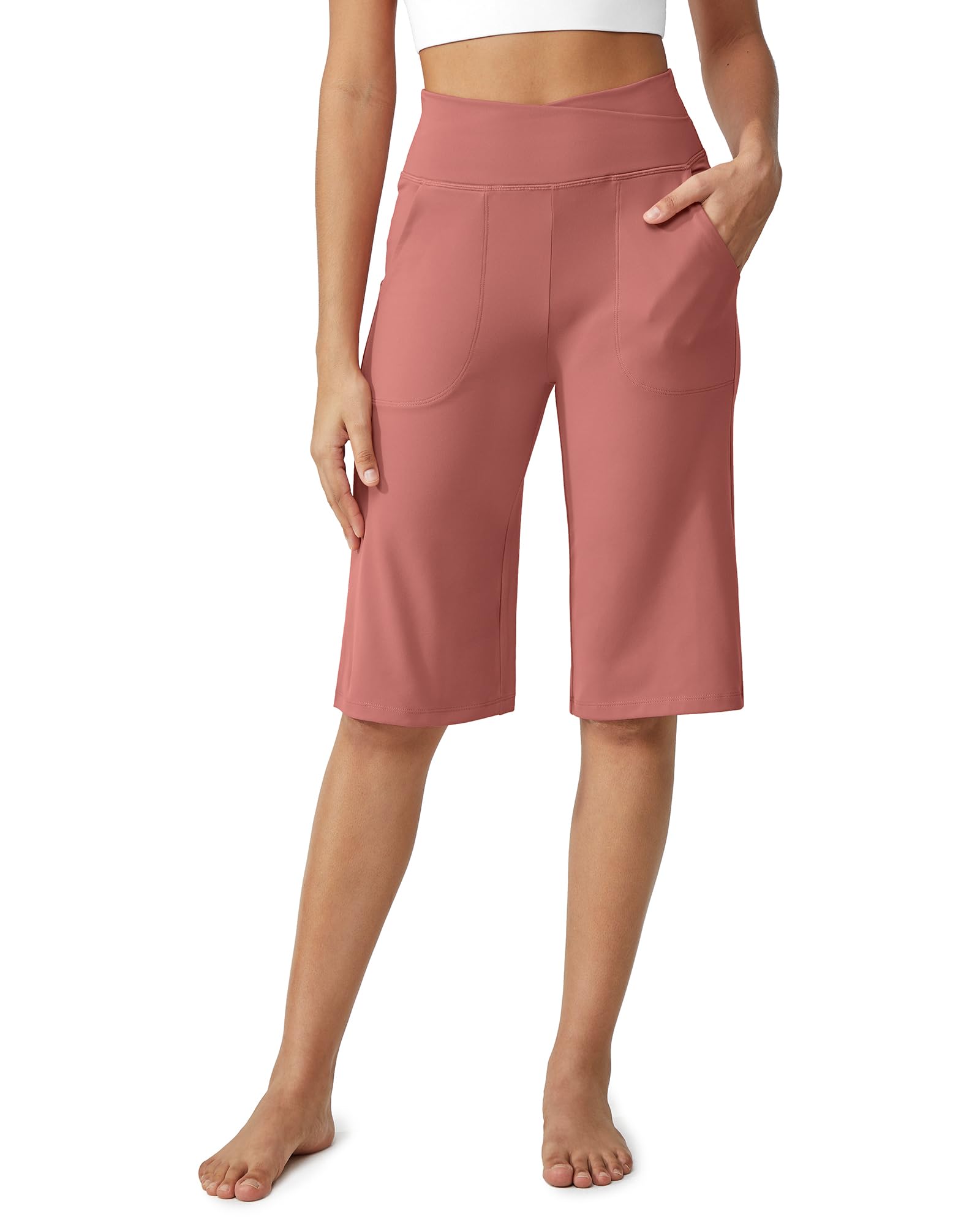 G4Free Pantaloni Capri da donna, lunghezza 35,6 cm, lunghezza al ginocchio, gamba larga, per yoga, stile casual, estivo, con tasche