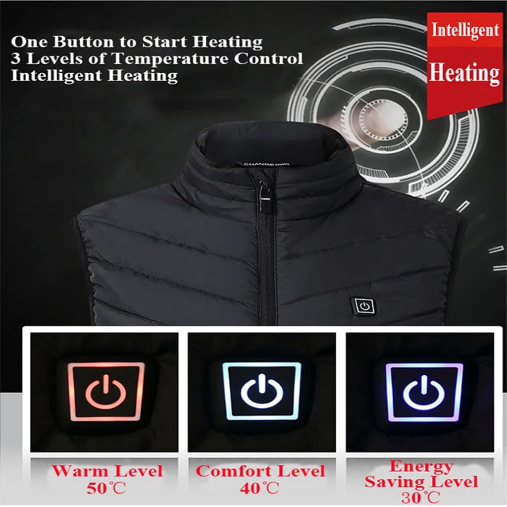 Giacca Gilet Riscaldata, con 9 Zone di Riscaldamento, Giacca Riscaldata a 3 Temperature Regolabili Nessuna Batteria Inclusa Abbigliamento Riscaldante Riscaldato per Moto Caccia Escursionismo
