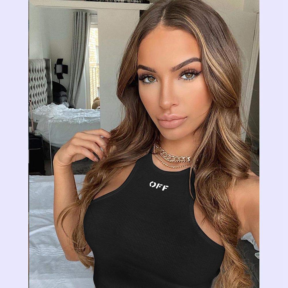 Fashion Simple Solid Color Print Letter White Female Tank Top Summer Streetwear Beach Party Skinny Crop Top Women