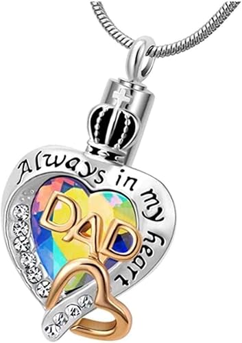 Collar de urna de cenizas para recuerdo de cenizas, cadena de cenizas de cremación para mujeres y niñas para conmemorar papá/mamá de cristal de