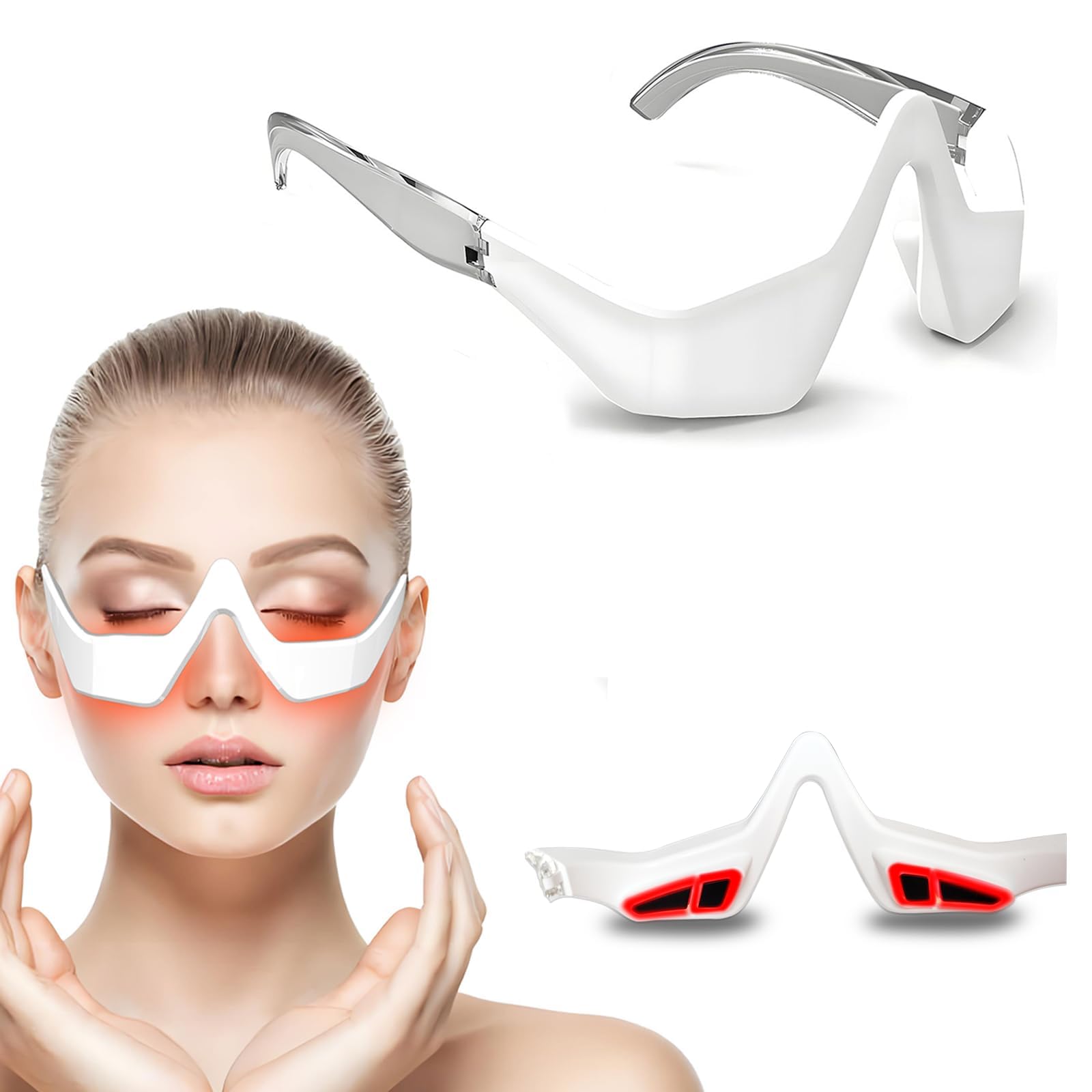 Iwtfu Under Eyes Red Light Therapy Massager Glasses,Microcurrent Eye face led red light Beauty Device under Eye Massager Eyes Bag Remover for Reduce Dark Circles Puffiness Wrinkles Relax Eye Strain