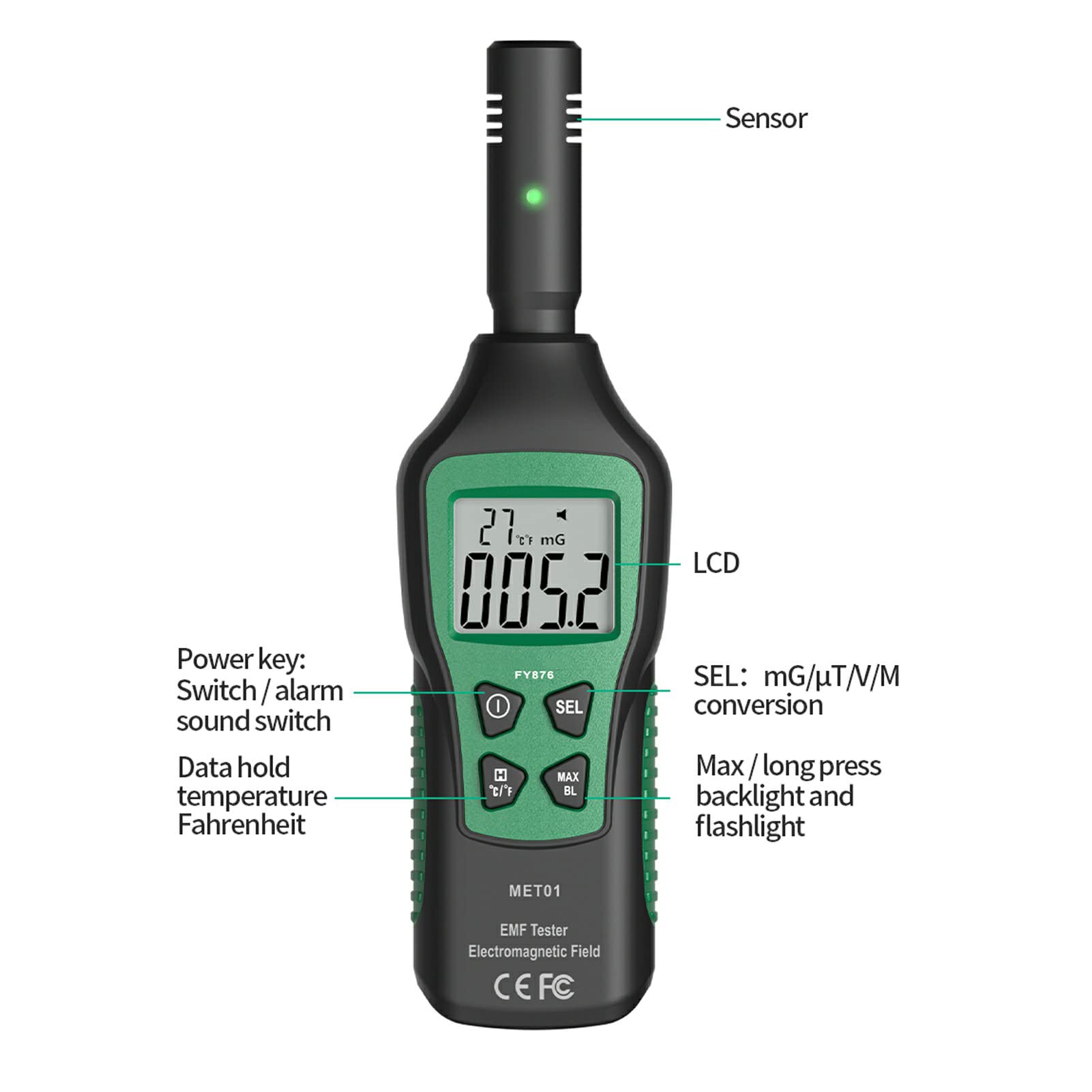 3 in 1 misuratore EMF portatile, rivelatore digitale di radiazione campo elettromagnetico, rivelatore radiazione campo elettromagnetico 5Hz-3500MHz, contatore di dosimetro del rivelatore EMF