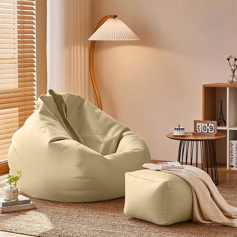 ComfyBean Bag with Beans Filled XXXXXL Bean Bag with Free Square Footrest - Official : SnuggleSphere Range (Color : Cream)-picture-32