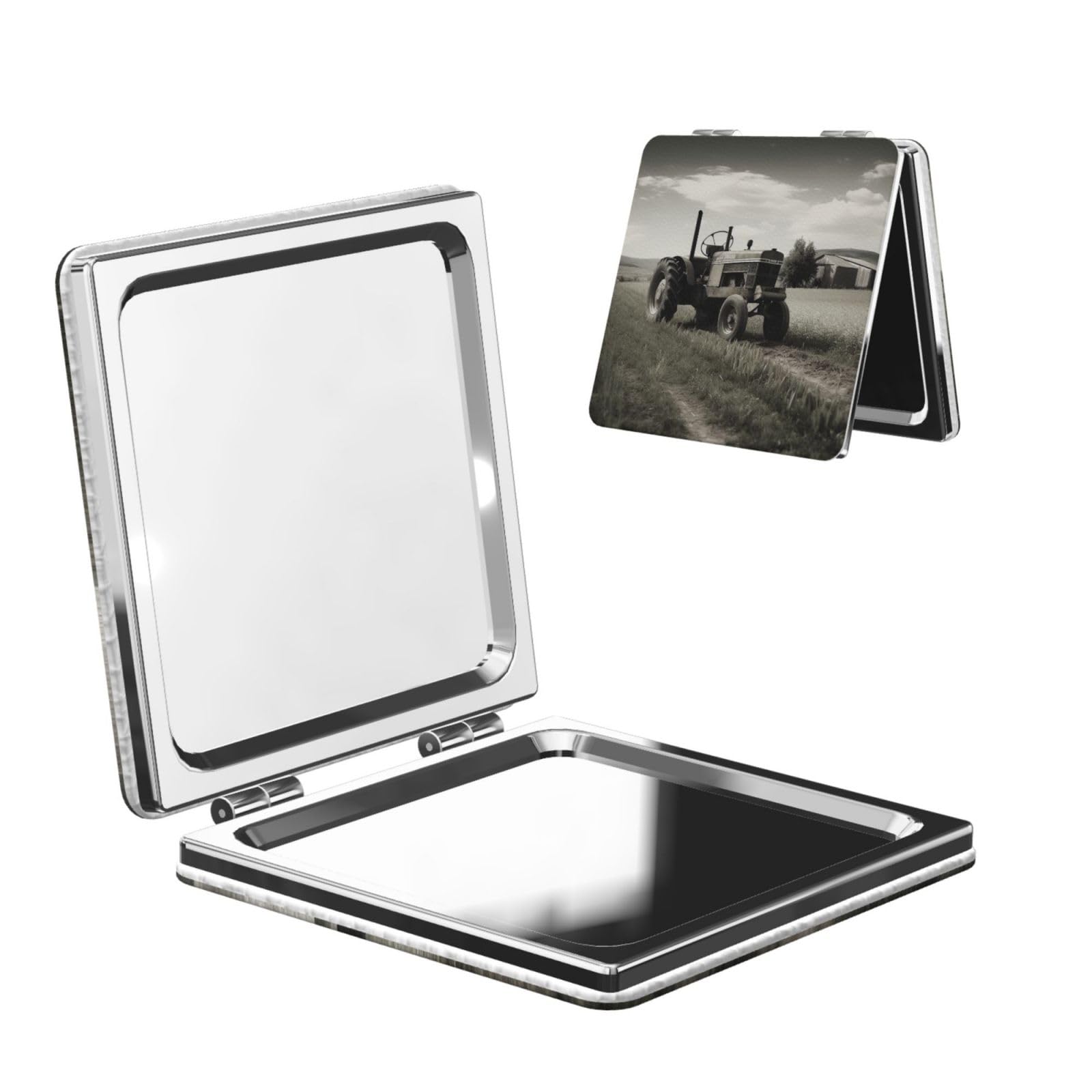 Tractor Agriculture Tranquil Compact Mirrors for Women, Mini Folding Pocket Makeup Mirror with 2 X 1x Magnification Portable Travel Purse Mirror Gift for Birthday Mother's Day Party