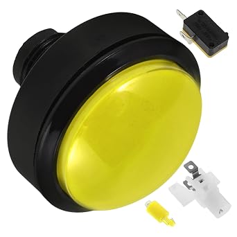 Illuminated Yellow Game Machine Push Button Switch with Micro Switch, 63# Convex Reset Button for Arcade and Vending Machine Accessories
