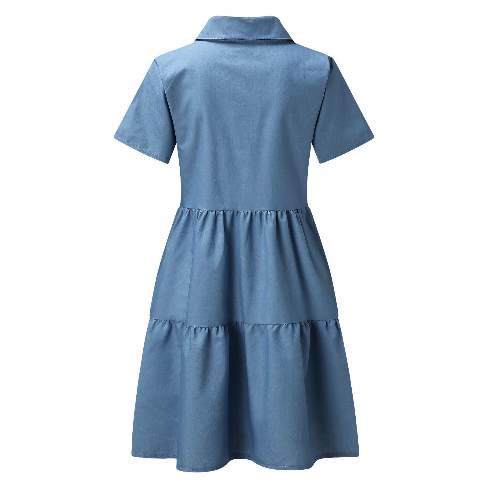 Vestido Vaquero para Mujer con pantalón Corto Informal Veraniego Manga Vuelta hacia Abajo Bolsillos Largo Suelto con Botones