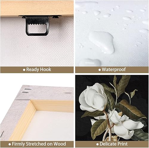 Miniatura 4 de ArtbyHannah Lienzo decorativo para pared, cuadros de flores, decoración de pared con magnolia blanca oscura, pintura floral para dormitorio, sala de