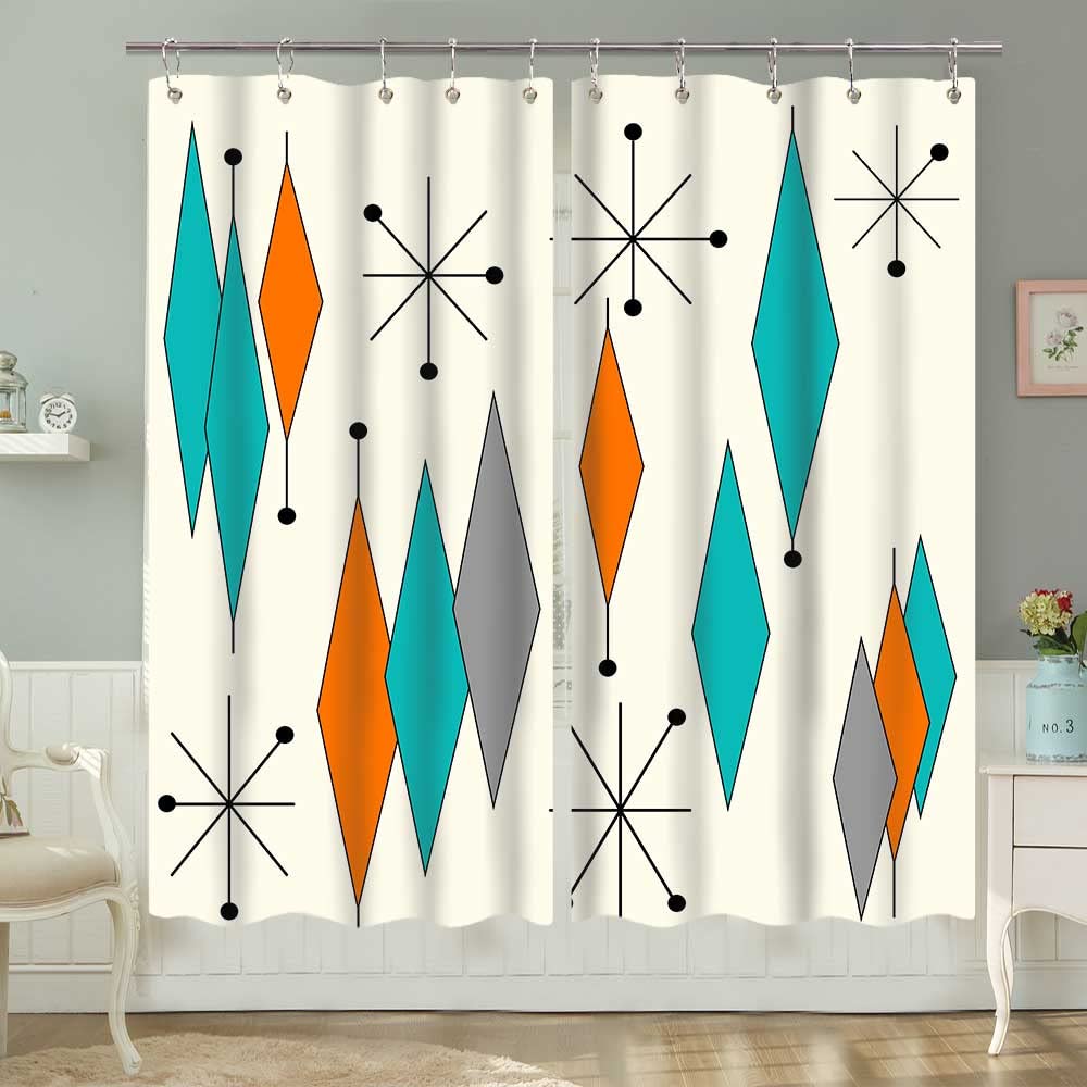 Vintage Mid Century Kitchen Curtain, Mid Century Modern Mid Retro Grid and  Orange Century Window Curtain Valance for Kitchen Small Cafe Curtains for  ...