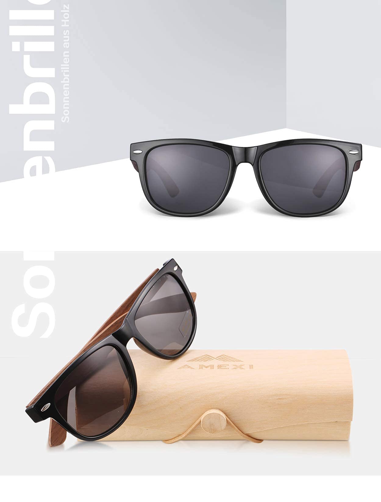 Holz Sonnenbrillen Polarisierte Sonnenbrille,Herren Damen Polarisierte Sonnenbrille， UV400 Sonnenbrille/Der Rahmen der Brille ist aus Walnuss Holz