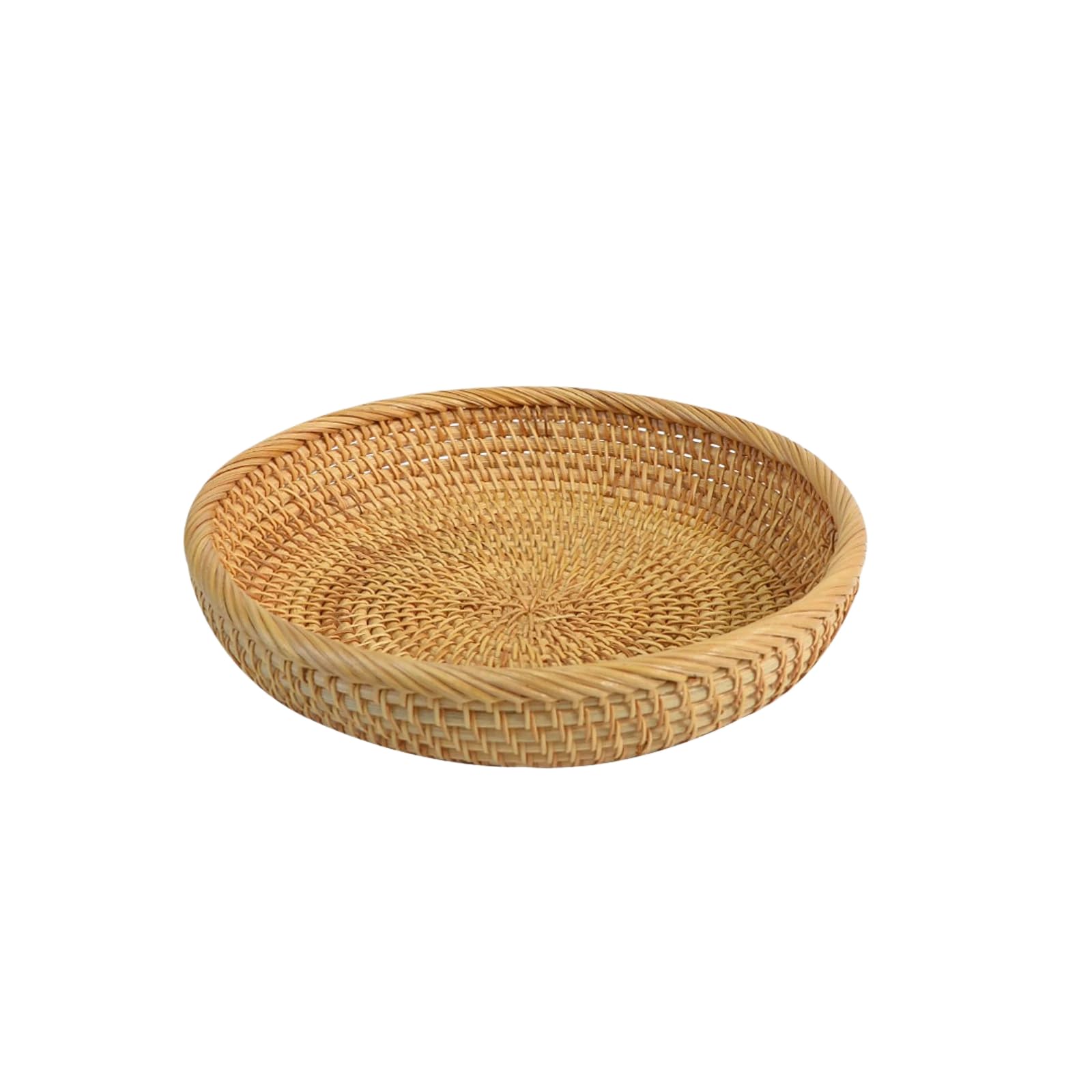Ghusonchv Beige 3Pcs Handwoven Round Rattan Trays For Desktop Fruit Snack Bread Storage