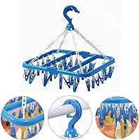Vista 5 de SteelFever Percha de secado de ropa con 32 clips, estante de secado plegable para ropa interior y calcetines (azul)