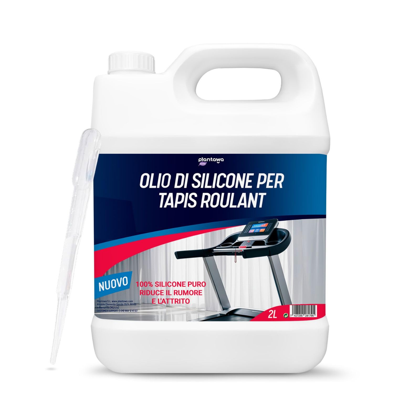 Plantawa Olio per tapis roulant da corsa 2L | Lubrificante silicone nastro da corsa. Ideale per palestre, nastri domestici. Applicazione precisa. Adatto a tutti i tapis roulant.