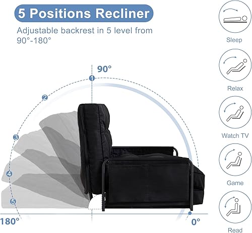 Miniatura 3 de YOSHOOT Sofá cama ajustable de suelo perezoso, sofá cama plegable con respaldo ajustable de 5 posiciones, puf convertible, sofá cama, sillón