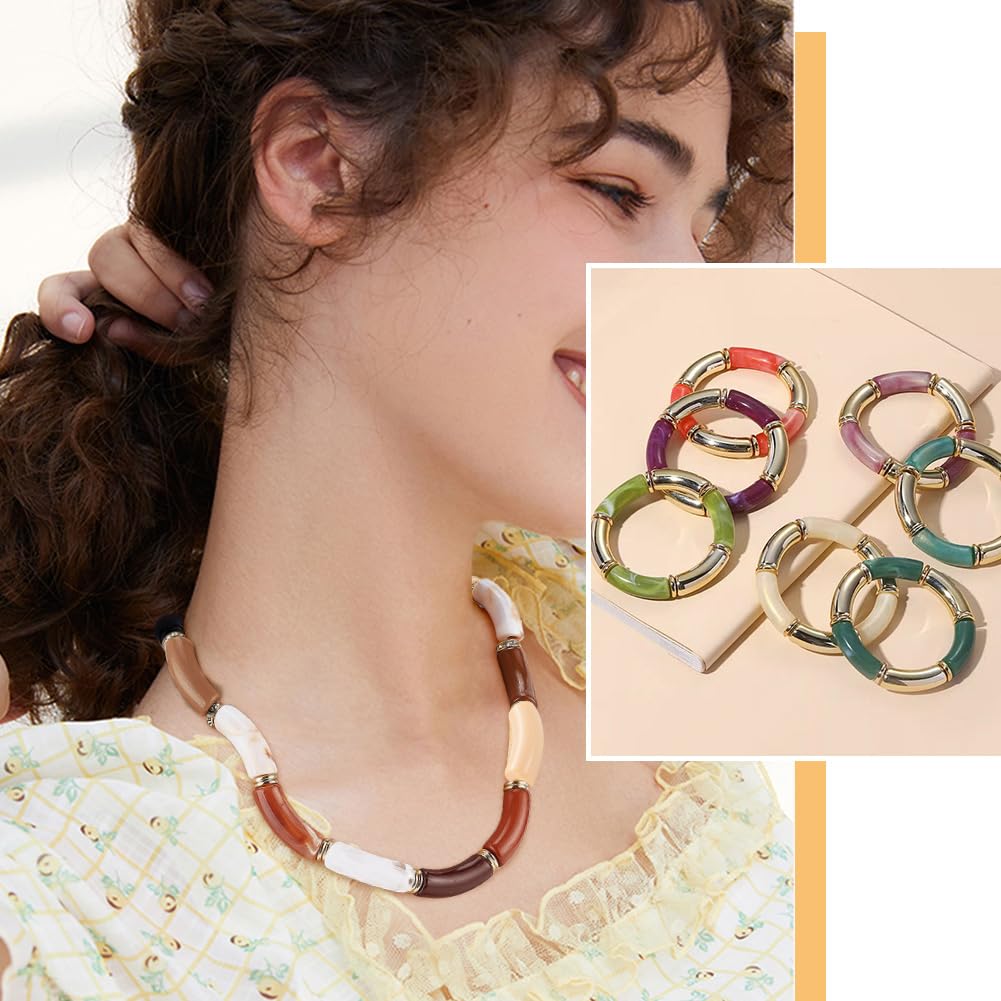 Pandahall 10 Perline Acriliche Curve Trasparenti A Due Colori 36mm – Distanziatori A Tubo Per Gioielli Fai-da-te