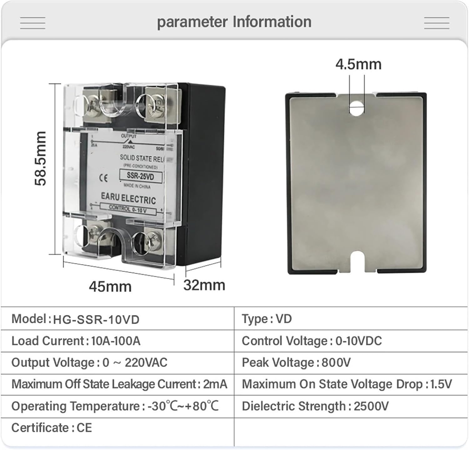 SSR-10VD SSR-40VD SSR 25A 80A 100A Single Phase Solid State Relay Voltage Regulator Module Input 0-10V Output 220VAC Radiator(10A) Controls Relays