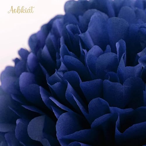 Miniatura 6 de AOBKIAT Juego de decoraciones de fiesta de oro rosa y azul marino, pompones de papel de seda, guirnalda de papel para mujeres, aniversario de