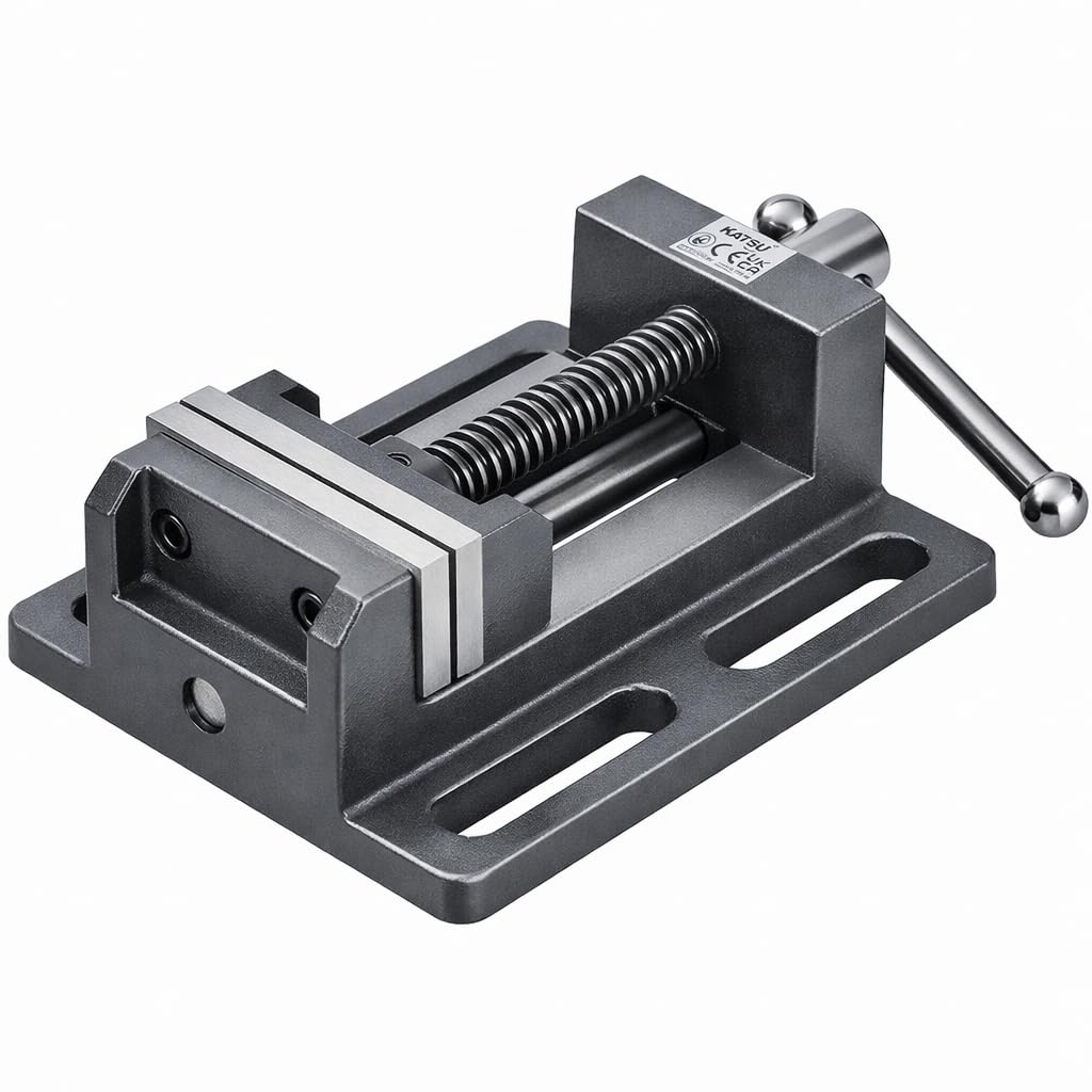 KATSU Morsa per Trapano a Colonna 4" (100mm) con Barra di Guida, Morsetto da Banco per Trapano a Colonna di Qualità Professionale per Officina e Fresatrici 4022704
