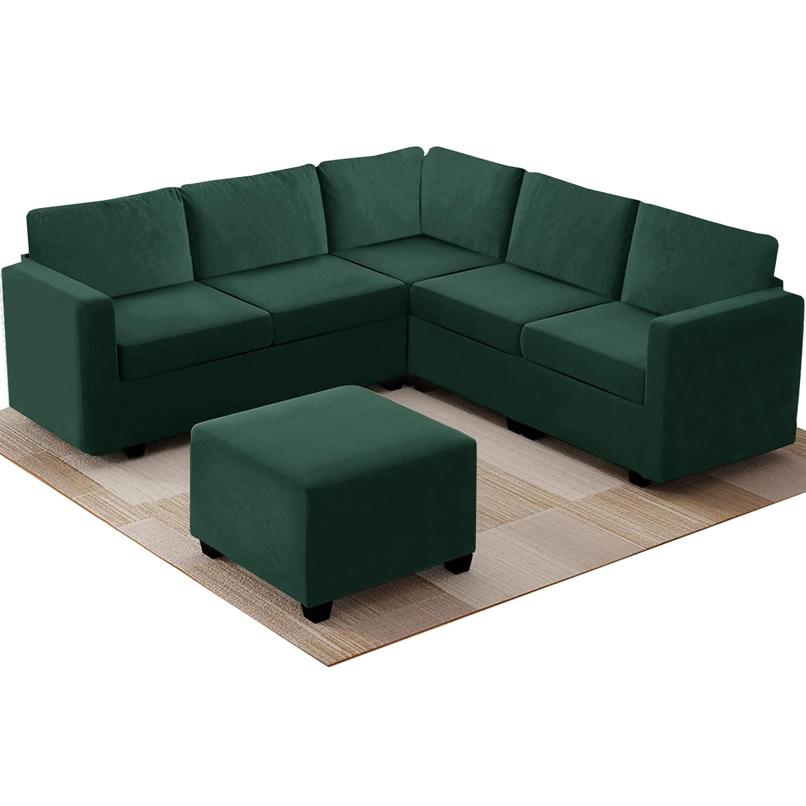 ZYBSLCSY Velvet Sofa Covers L Shape, Stretch Corner Sofa Cover with Couch Cushion Covers Washable Sofa Slipcovers for U Sectional Sofa (Sofa Cover 140-185cm,Dark green)