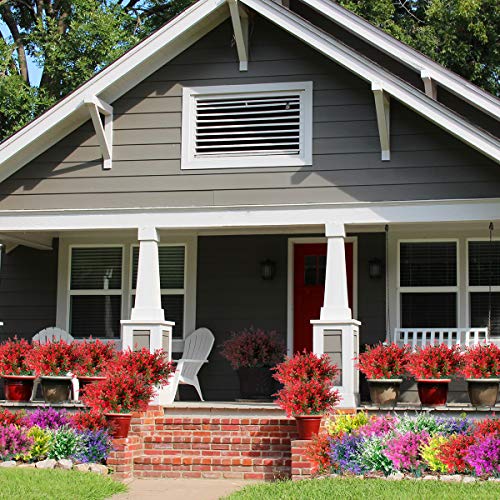 Jemong 8 Bundles Artificial Lavender Flowers Outdoor Uv Resistant Fake Flowers No Fade Faux Plastic Plants Garden Porch Window Box Decorating (Red) #TOP4