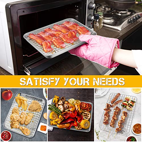 10.4 Inch Toaster Oven Pan With Rack Set, P&P Chef Stainless Steel Small Baking Pan Tray And Grid Cooling Rack For Cooking/Roasting, A Pan And A Rack, Dishwasher Safe & Easy To Clean & Non-Toxic #TOP6