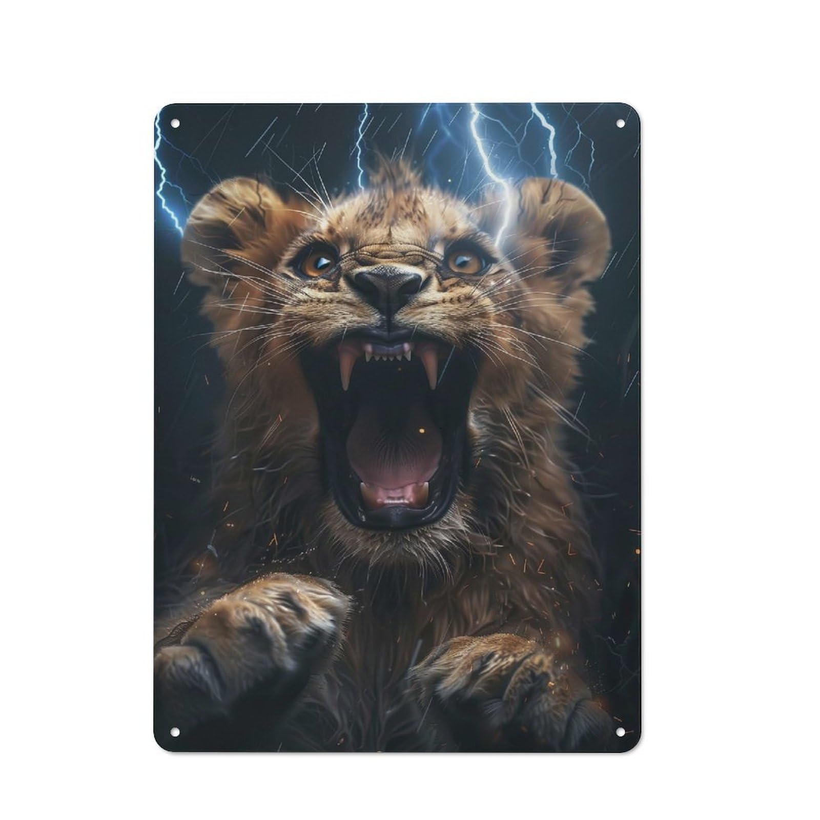 Junmoney Lion Lightning Vintage Tin Sign 40X30cm Featuring Porch Wall Decor For Patio Bar, Workshop, Shed Or Kitchen