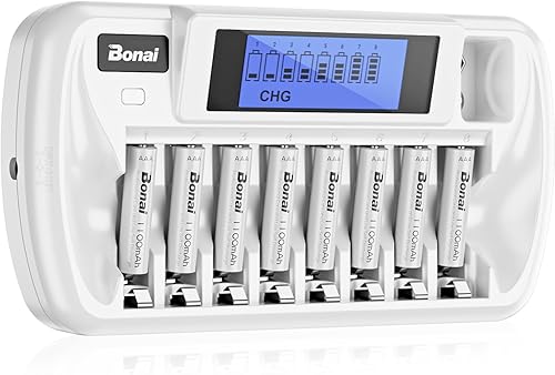 Miniatura 9 de BONAI Baterías AAA recargables con cargador, cargador de batería de 8+1 bahía AA AAA con pantalla LCD para 1.2V NiMH NiCD AA AAA 9V, 1100mAh alta