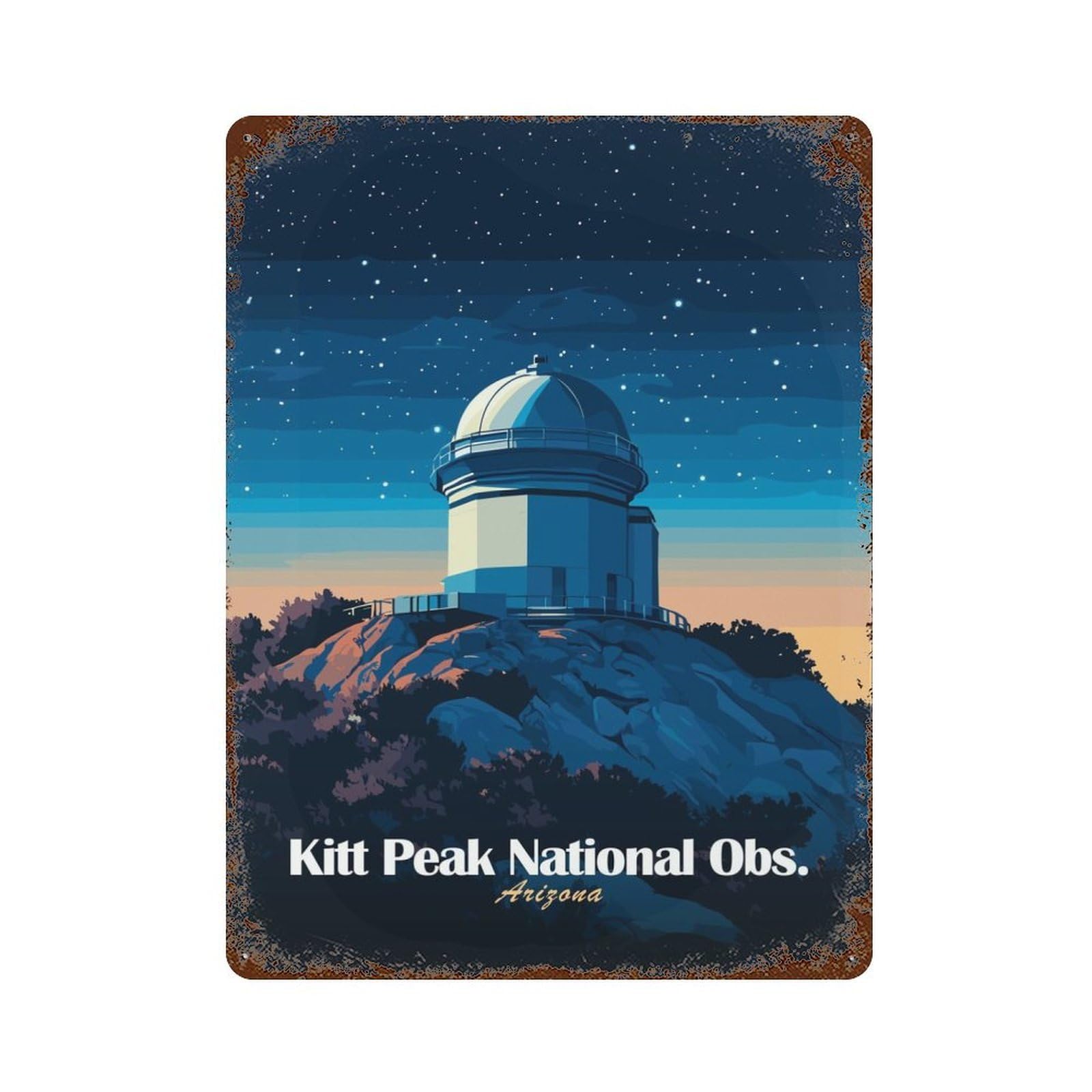 Garage Style Kitt Peak Observatory Vintage Rust Metal Sign 15.7"x11.8", Industrial Home Decor for Bar And Workshop