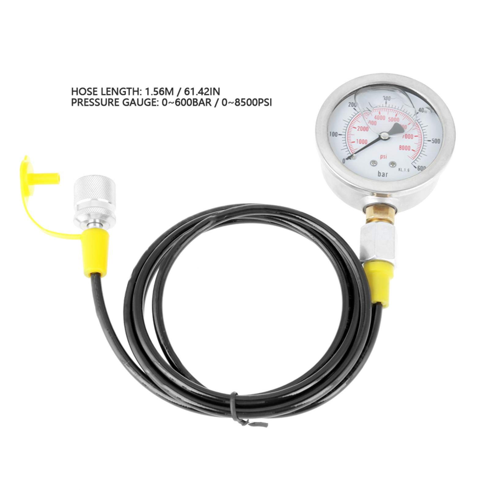 Hydraulikschlauchtest, Hydraulikschlauch-Testkit, Hydraulikschlauch-Testpunktkupplung M16*2-BSP1/4 + 0~600BAR/8500PSI Manometer + Schlauch