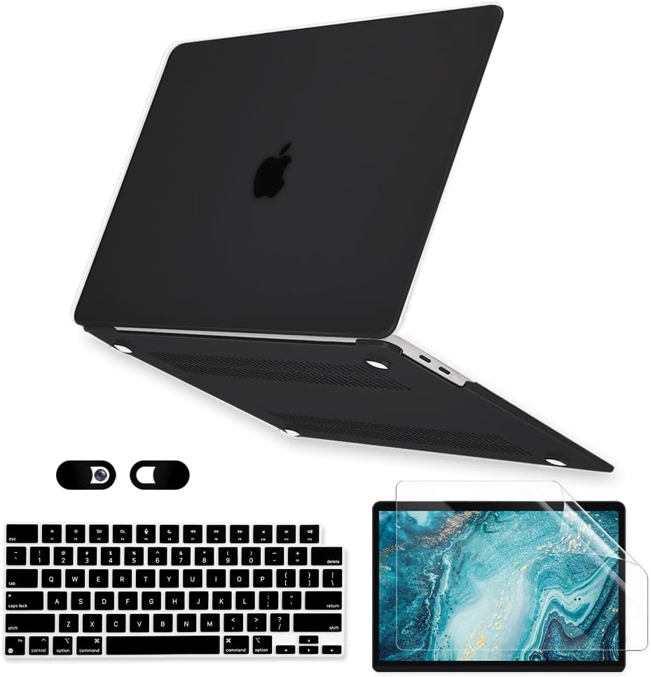 Case for MacBook Air 13 inch A1466 A1369 2010-2017 Release, 5 in 1 Plastic Hard Shell&Keyboard Cover&Screen Protector&Webcam Cover, Crystal Black