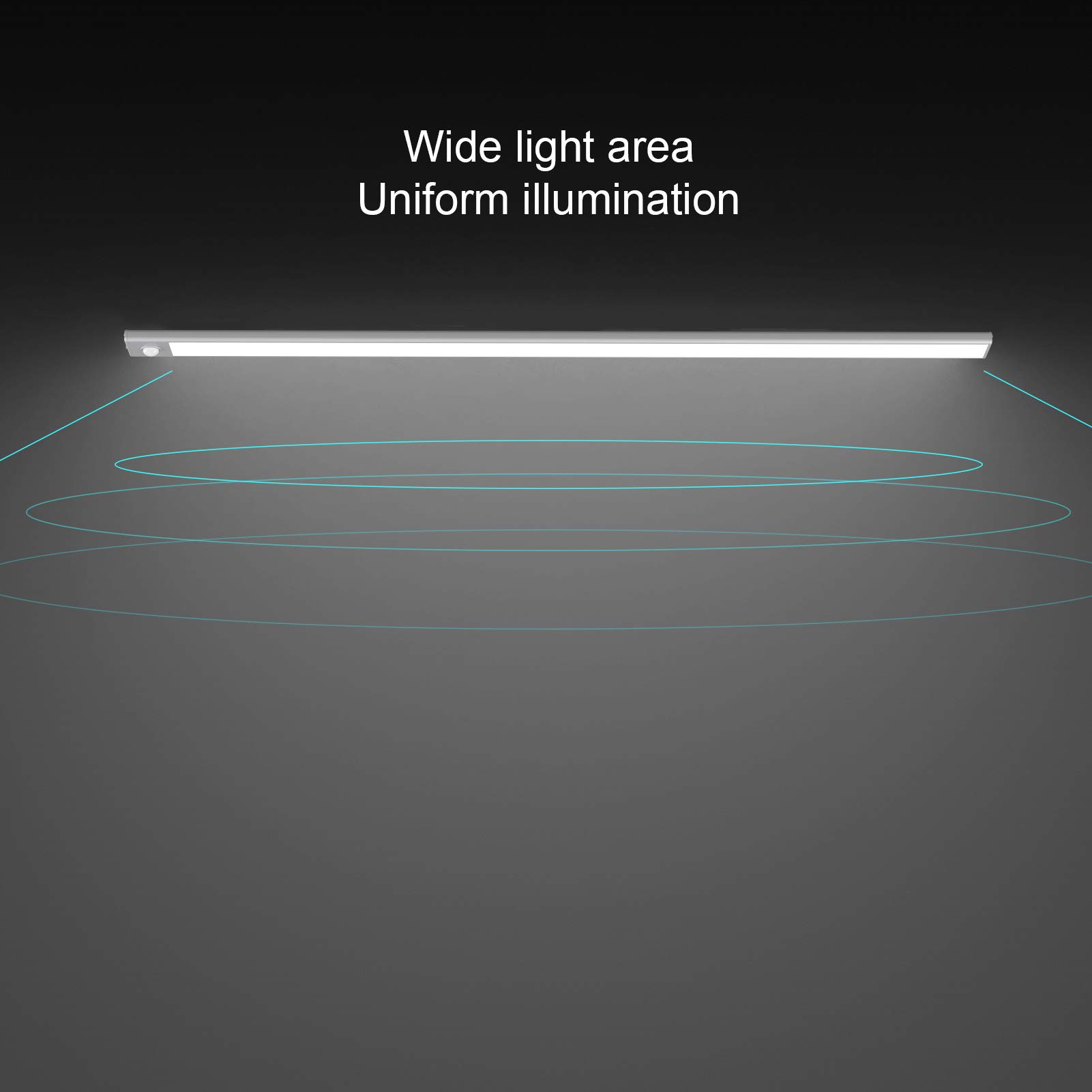 Klighten 2 Stück 60cm Schrankbeleuchtung mit Bewegungsmelder, Unterbauleuchte Küche LED 230LM, 3200 mAh Batterie, Auto/ON/OFF, USB Aufladbar, Magnet Schranklicht, 6000K Kaltweiß, Silber